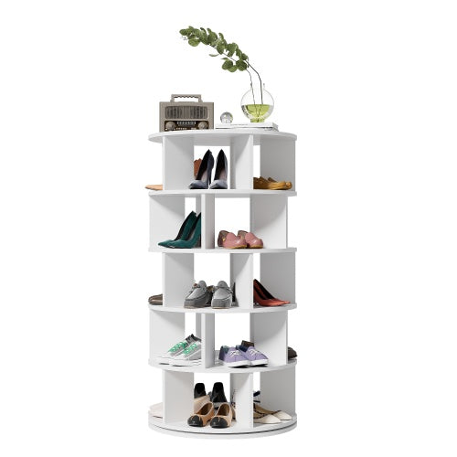 Shoe Rack, Rotatable Angle, White Round, 5 Tiers, Height 115 Cm, Width 60 Cm