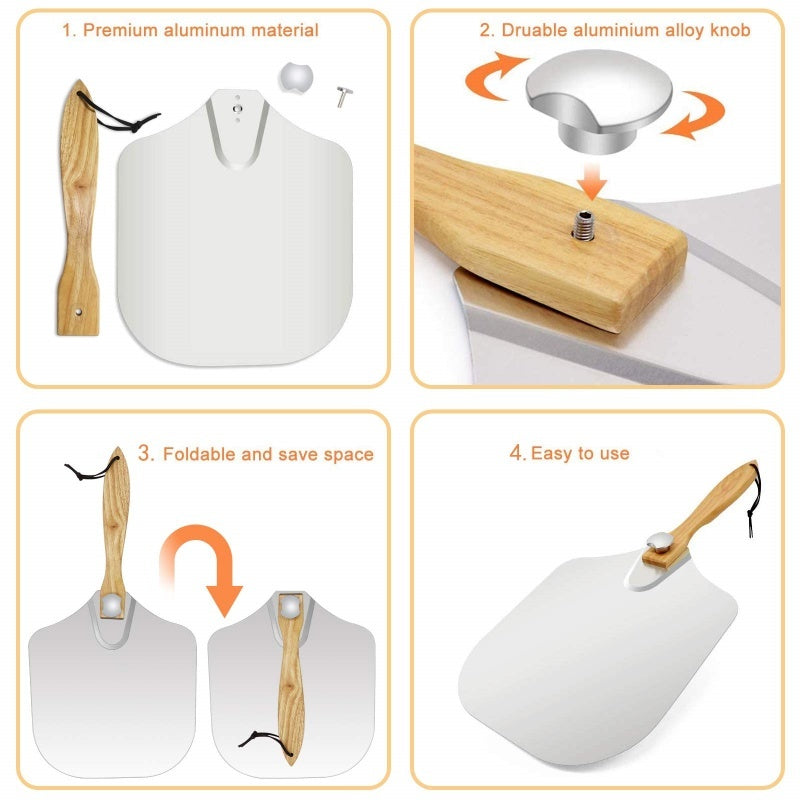 Pizza Peel Oven Aluminium Foldable Wood Handle And Pizza Paddle 12 Inch