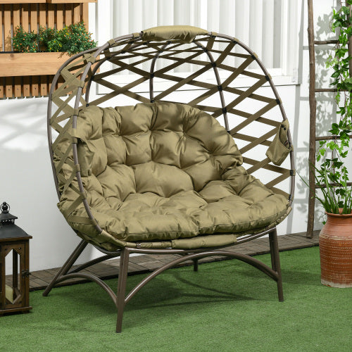 Outsunny 2 Seater Egg Chair Outdoor, Folding Weave Garden