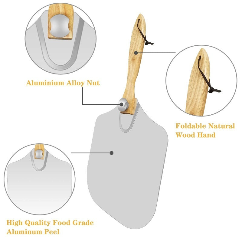 Pizza Peel Oven Aluminium Foldable Wood Handle And Pizza Paddle 12 Inch